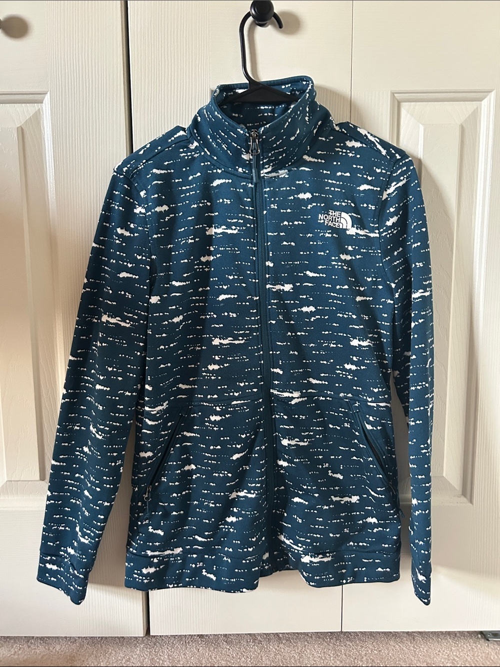 The North Face Teal and White Printed Full-Zip Jacket